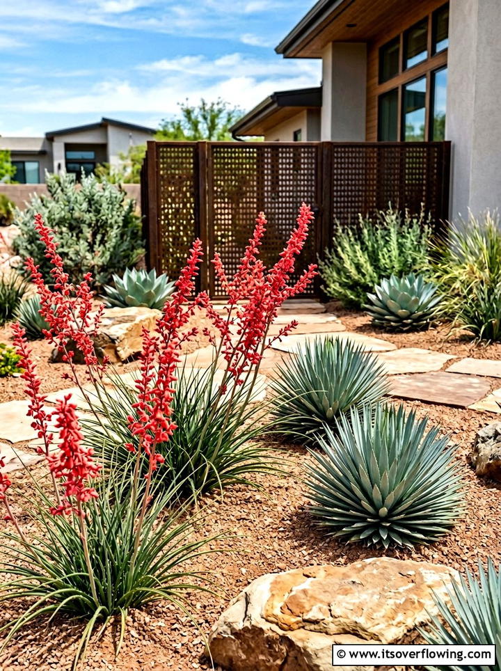 Red Yucca and Desert Spoon Landscape - 25 garden design ideas with drought tolerant plants