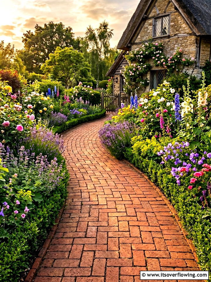 Red brick garden path - 25 backyard ideas with pathways