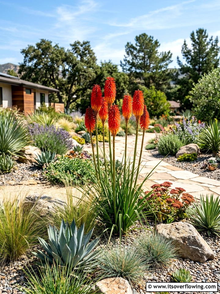Red hot poker accent - 25 creative garden ideas with hummingbird plants