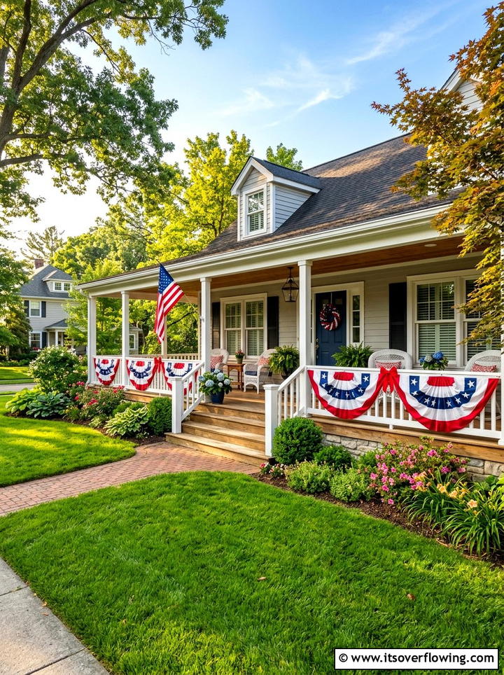 Red white and blue bunting - 25 front porch ideas with patriotic decor