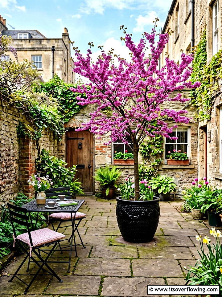 Redbud Courtyard - 25 backyard decorating ideas with potted trees