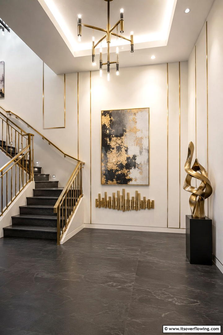 Refined Metal Accents Landing - 30 Stair Landing Ideas to Maximize Functional Spaces