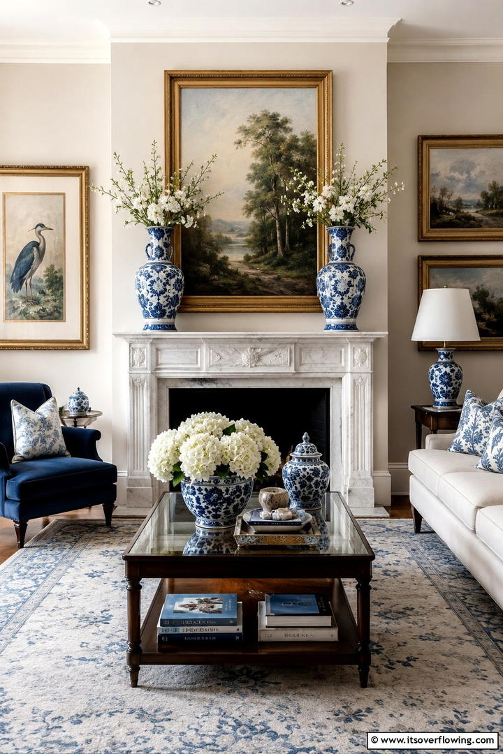 Refined Porcelain Vases - 30 Traditional Living Room Ideas for Timeless Elegance