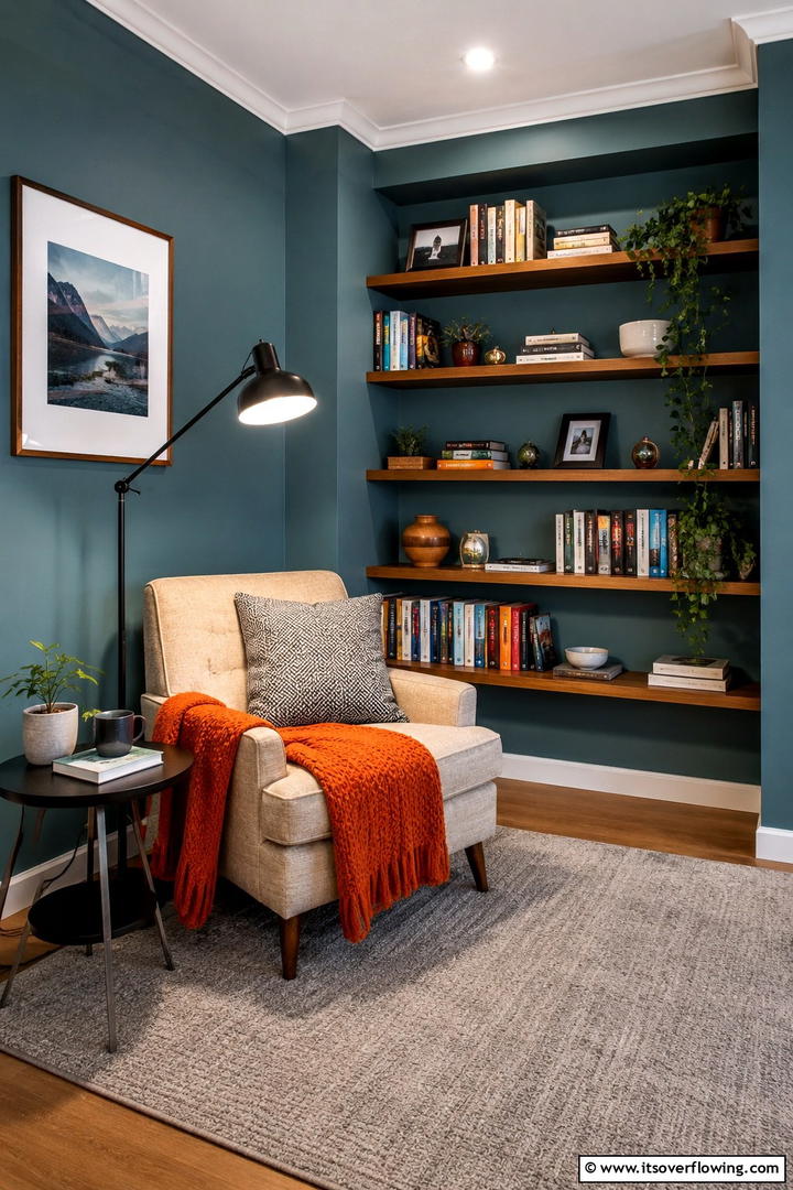 Relaxing Teal and Orange Reading Nook - 30 Teal & Orange Room Color Schemes for Vibrant Home Decor