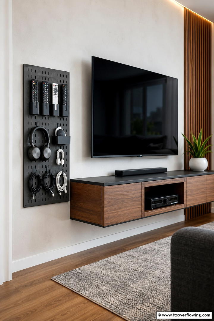 Remote Control and Media Organizer - 30 Pegboard Ideas to Organize Your Home Efficiently