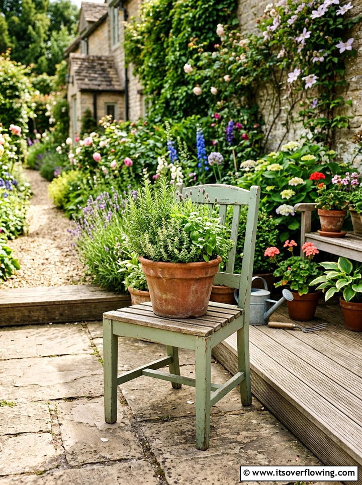 Repurposed Chair Planter - 25 upcycled garden ideas with herb planters
