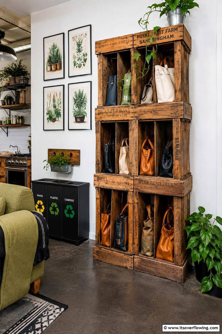 Repurposed Crate Purse Holder - 30 Practical Purse Storage Ideas to Organize Handbags