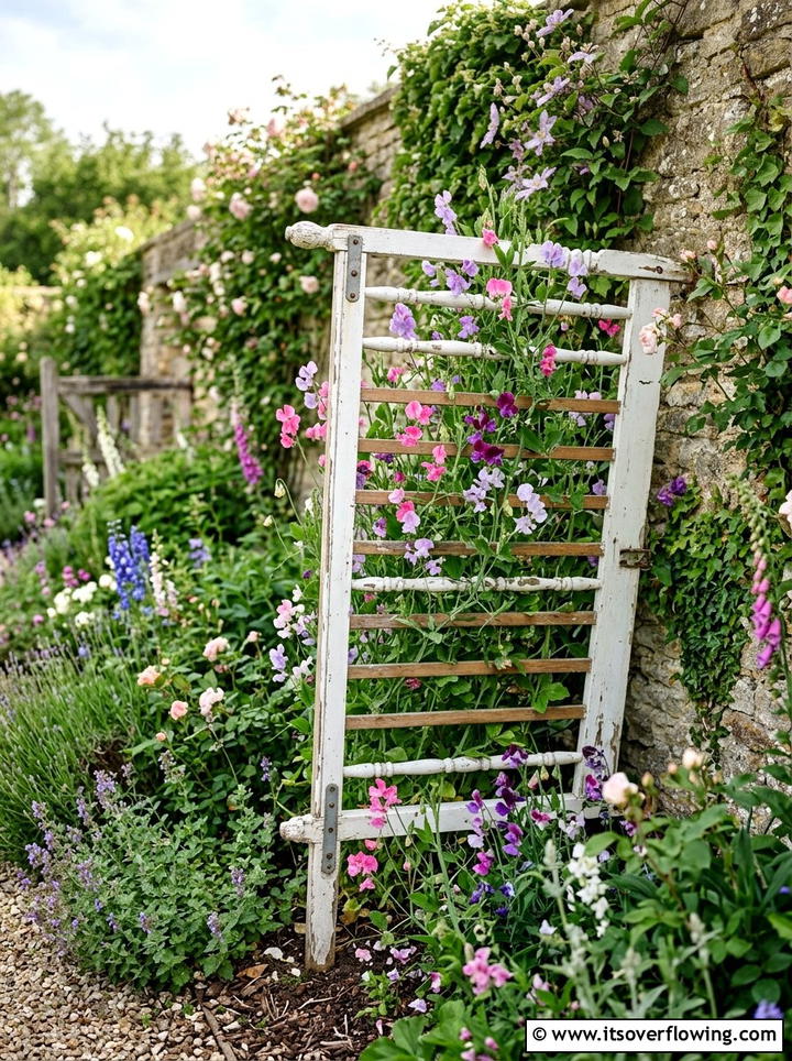 Repurposed Crib Garden Trellis - 25 garden ideas with old furniture