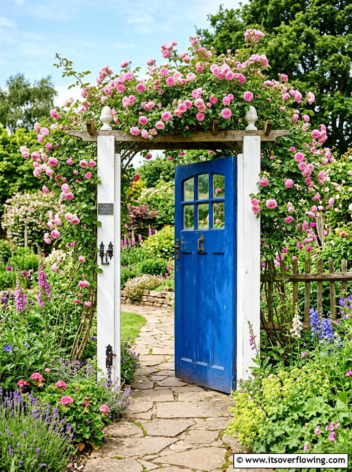 Repurposed Door Garden Entrance - 25 backyard ideas with upcycled decor