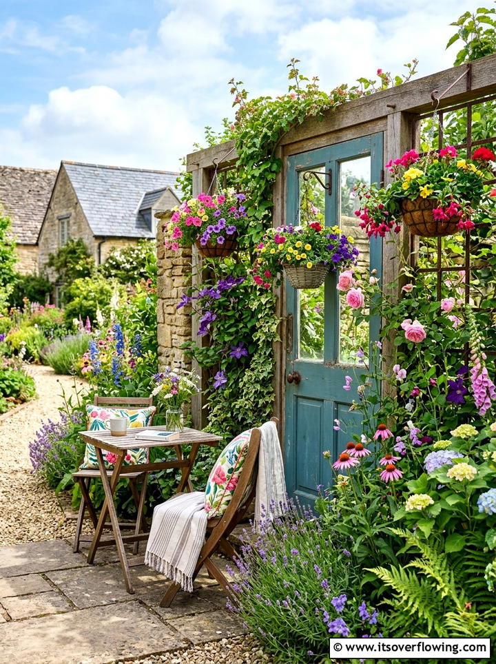 Repurposed Door Garden Wall - 25 upcycled garden ideas with trellis walls