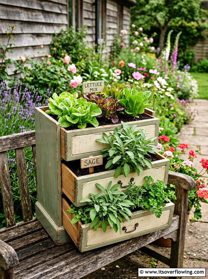Repurposed Drawer Planter For Herbs - 25 upcycled garden ideas for small gardens