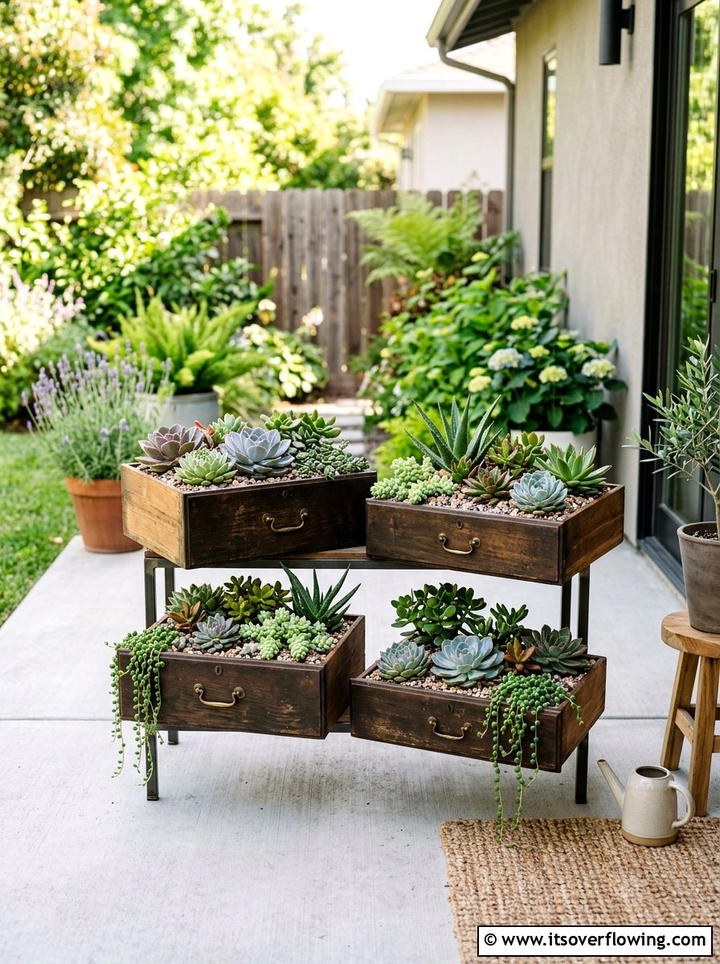 Repurposed Dresser Drawer Planters - 25 recycled garden ideas for front yard decor