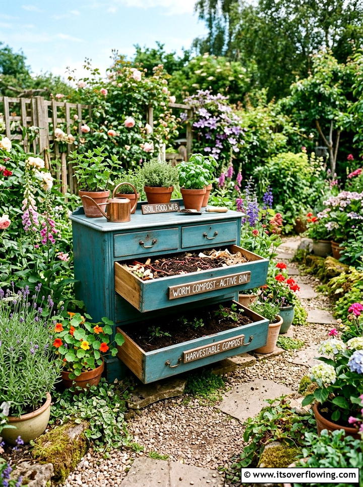 Repurposed Dresser Worm Unit - 25 recycled garden ideas with worm bins