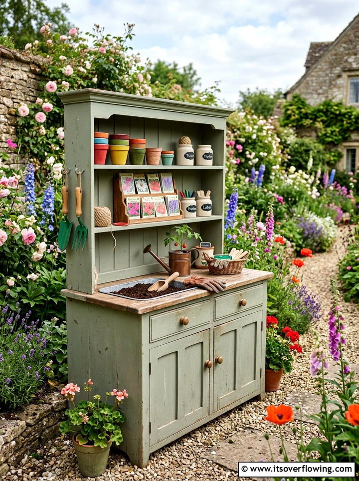 Repurposed Furniture Potting Station - 25 garden ideas with potting bench