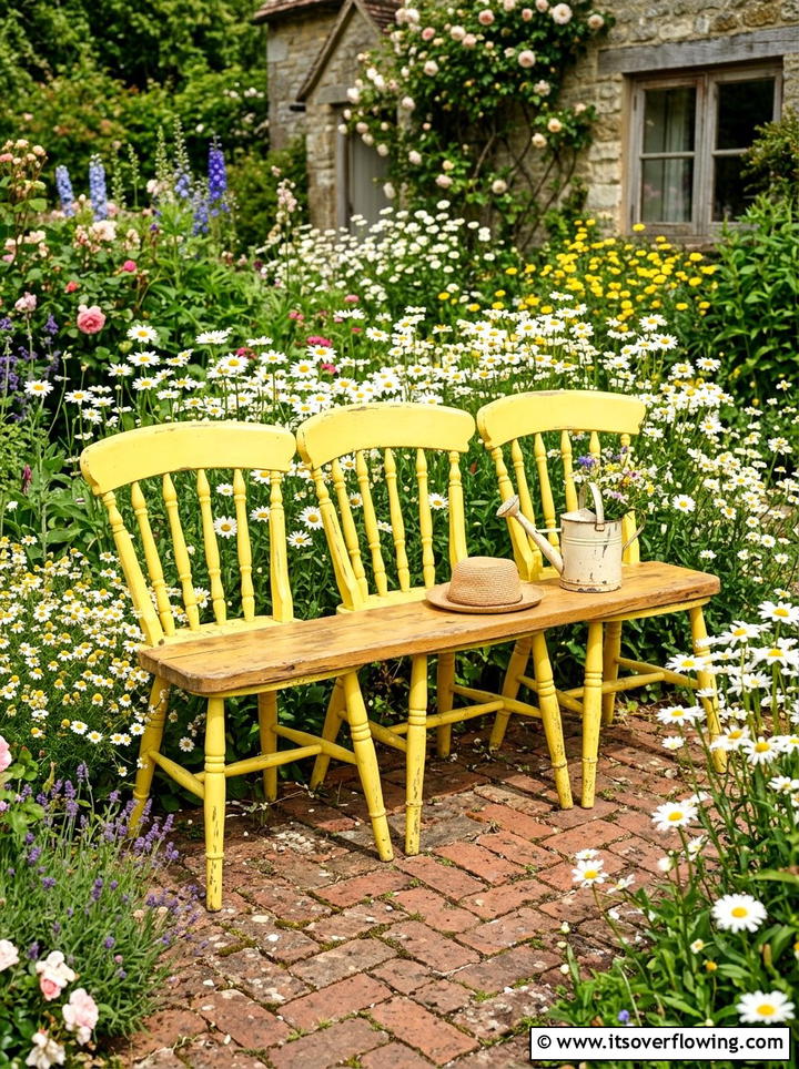 Repurposed Kitchen Chair Bench - 25 upcycled garden ideas with garden benches