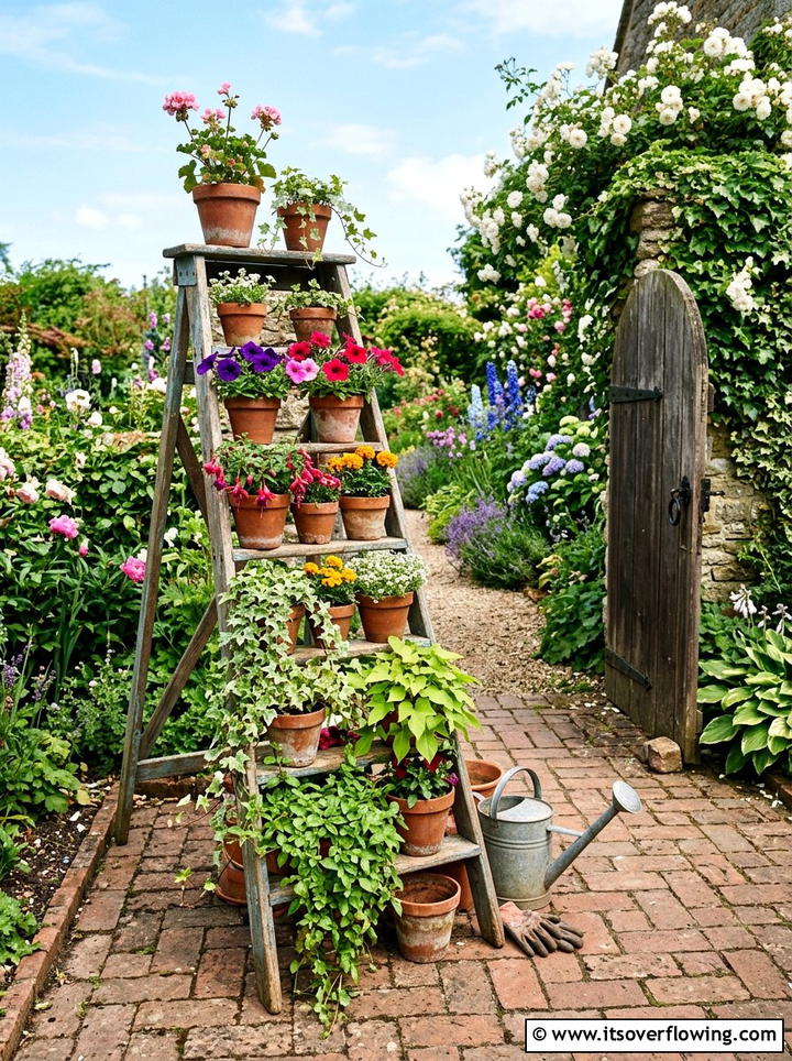 Repurposed Ladder Plant Stand - 25 cheap garden ideas for backyard