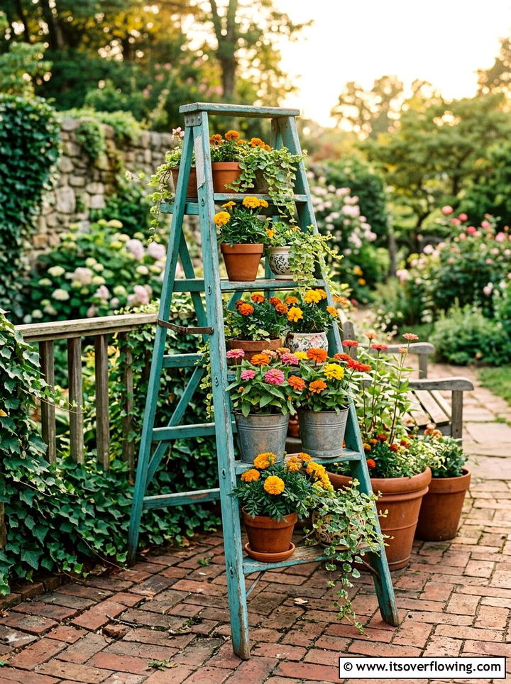Repurposed Ladder Planter For Flowers - 25 creative garden ideas for porches
