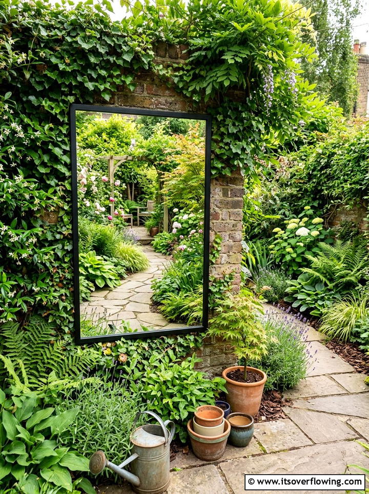 Repurposed Mirror Garden Wall - 25 upcycled garden ideas with modern style