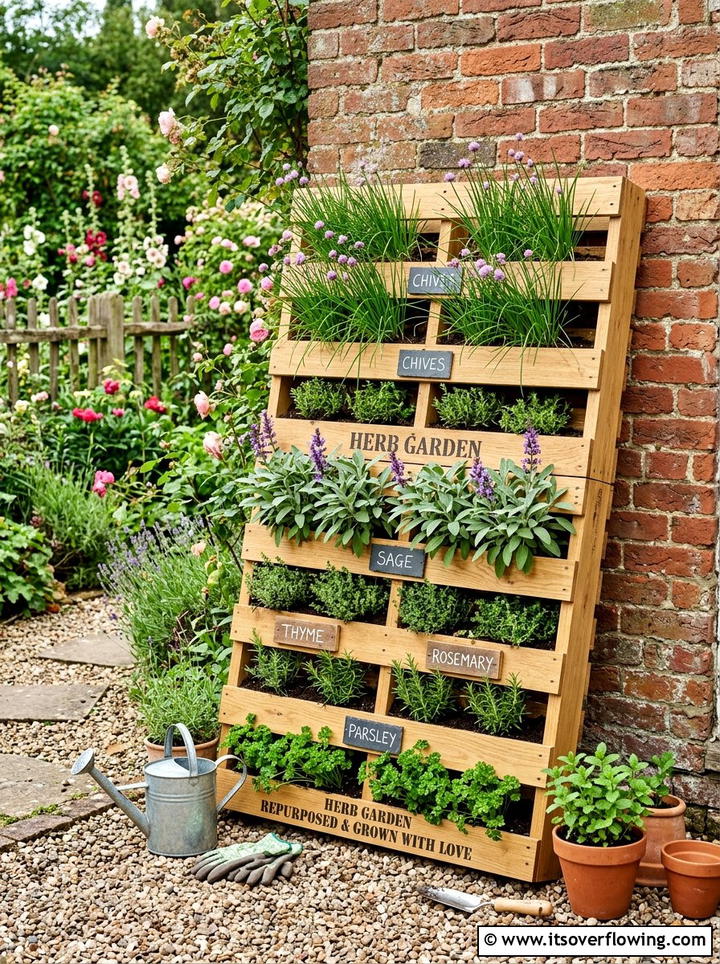 Repurposed Pallet Herb Stand - 25 backyard decorating ideas with herb stations