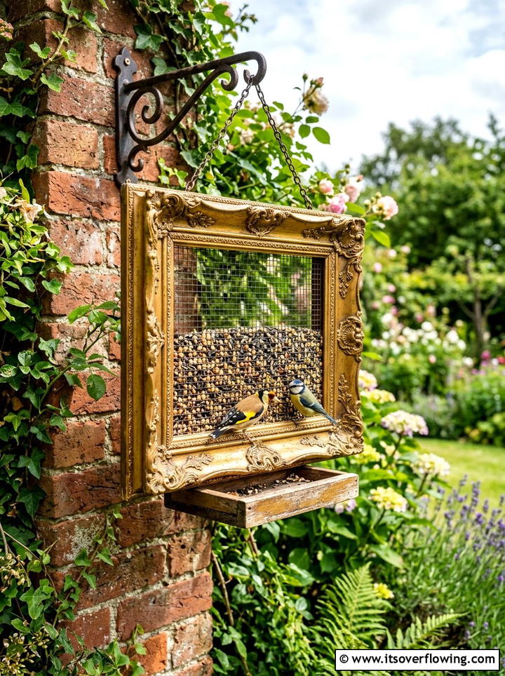 Repurposed Picture Frame Bird Feeder - 25 upcycled garden ideas with bird feeders