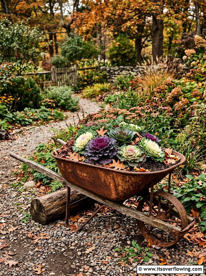 Repurposed Rusty Wheelbarrow - 25 garden decor ideas with wheelbarrows
