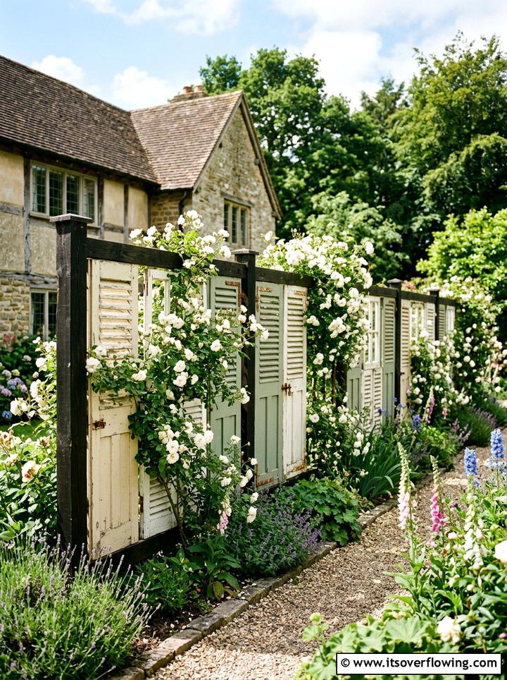 Repurposed Shutter Fence - 25 upcycled garden ideas with privacy screens