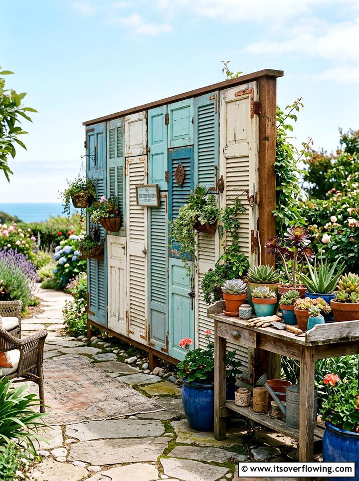 Repurposed Shutter Privacy Wall - 25 garden decor ideas with privacy panels