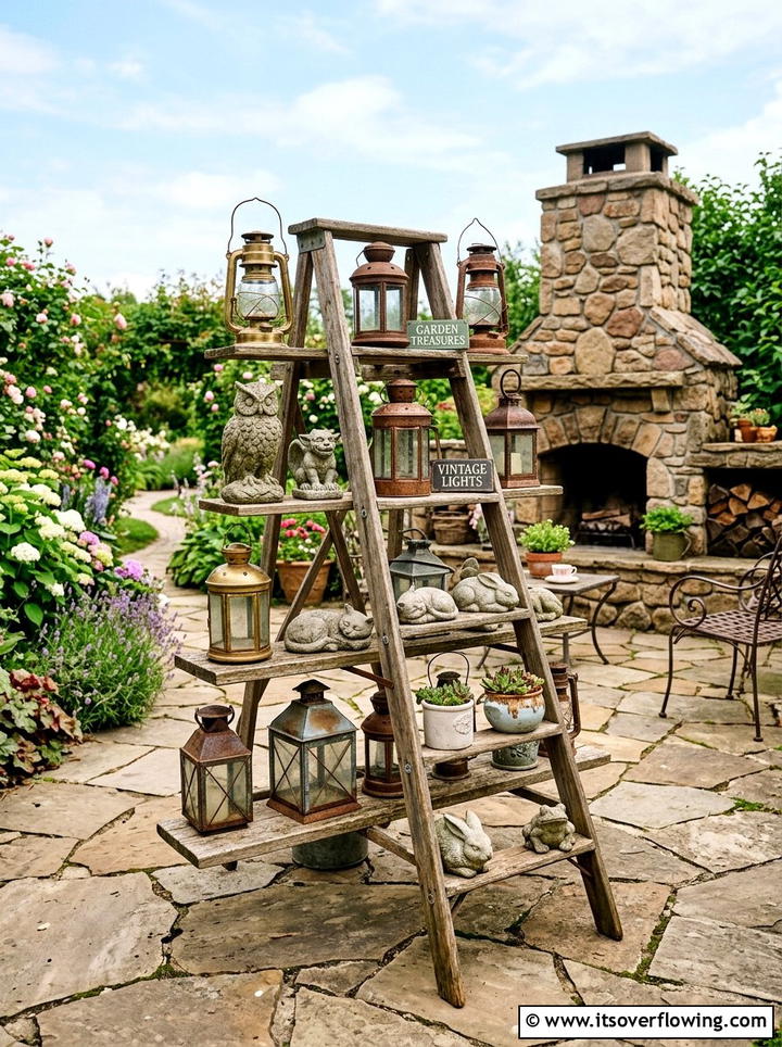 Repurposed Step Ladder Shelf - 25 garden ideas with old ladders