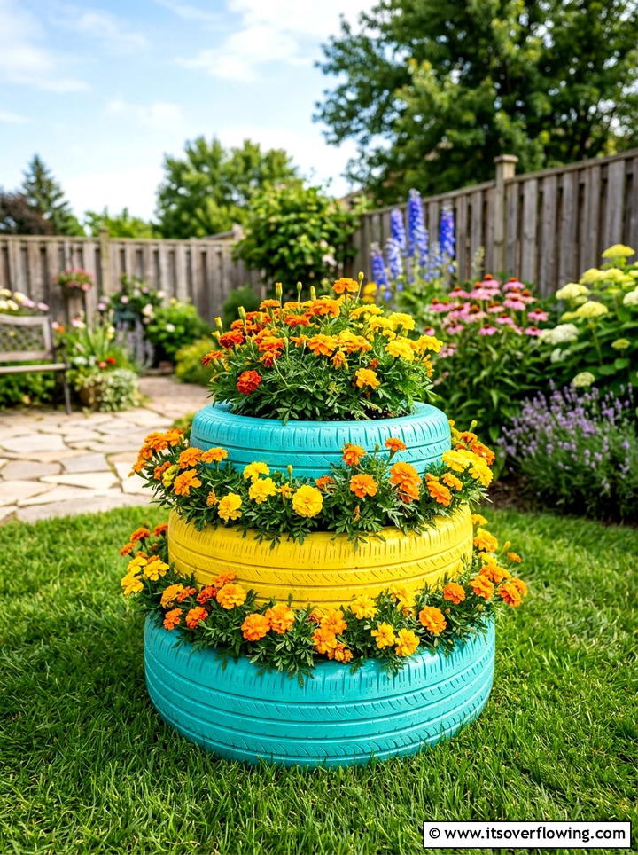 Repurposed Tire Flower Bed - 25 garden ideas with low cost materials