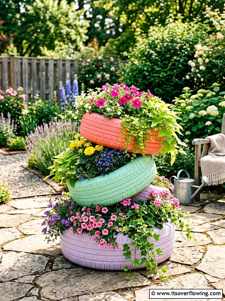 Repurposed Tire Planter - 25 cheap garden ideas with composting