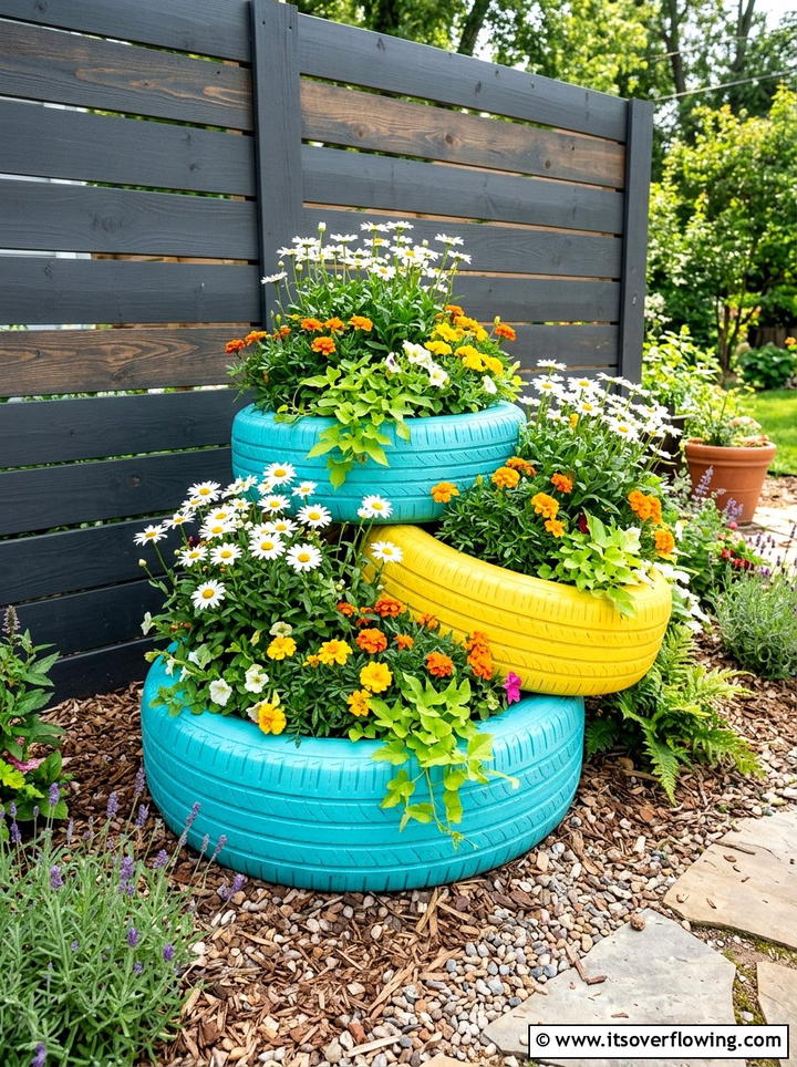 Repurposed Tire Planter - 25 cheap garden ideas for small spaces