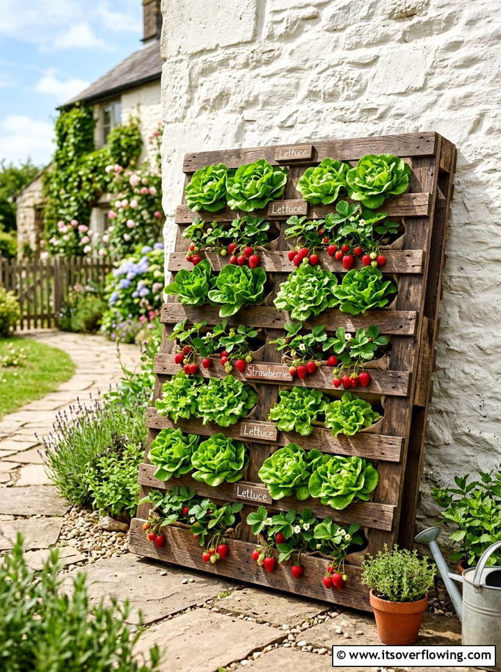 Repurposed Wood Pallet Vertical Garden - 25 reusing old things ideas for farmhouse garden look