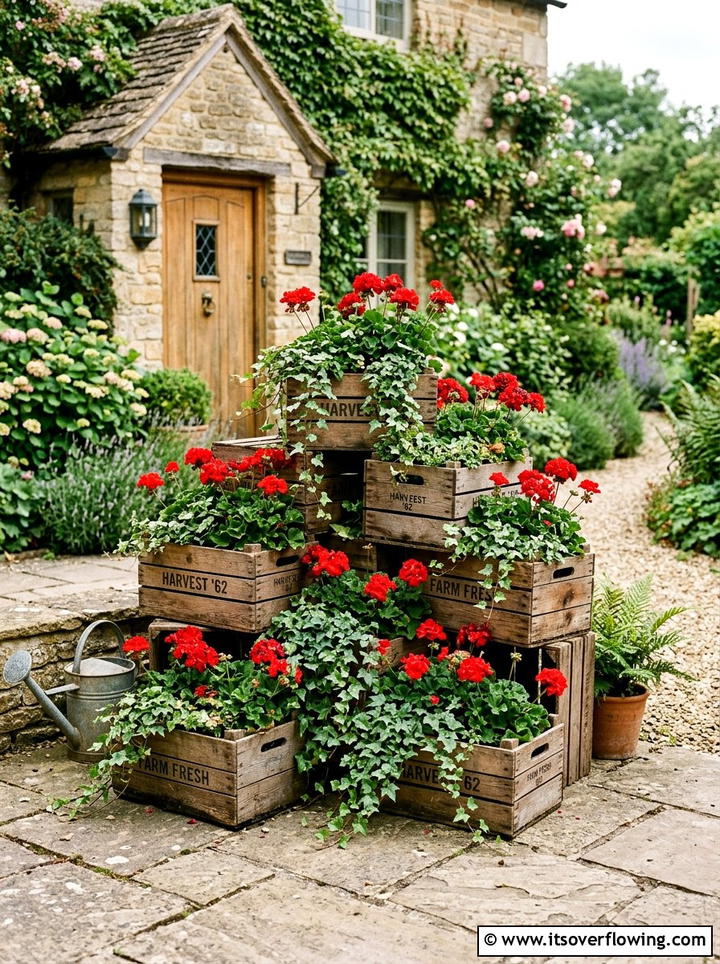 Repurposed Wooden Crates - 25 recycled garden ideas for front yard decor