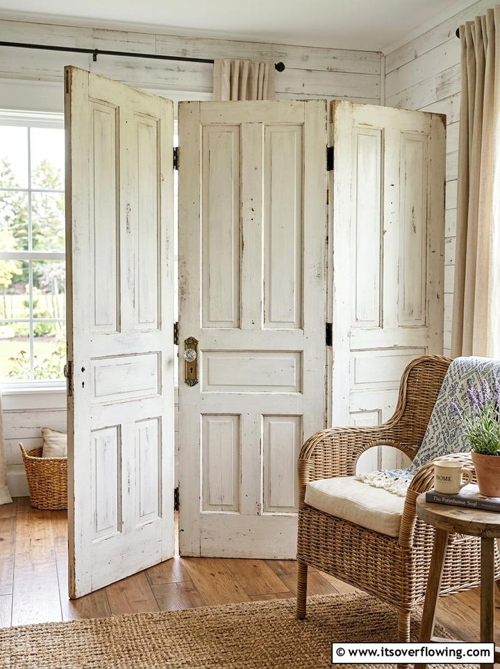 Repurposed door privacy screen - 25 front porch ideas with repurposed furniture