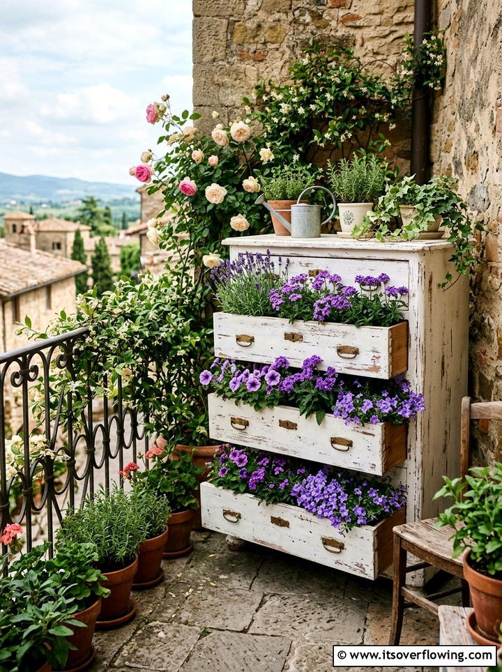 Repurposed dresser planter - 25 upcycled garden ideas for balconies