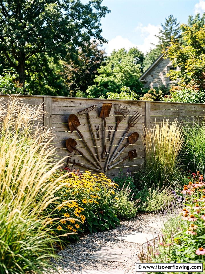Repurposed garden tool art - 25 upcycled garden ideas with farmhouse style