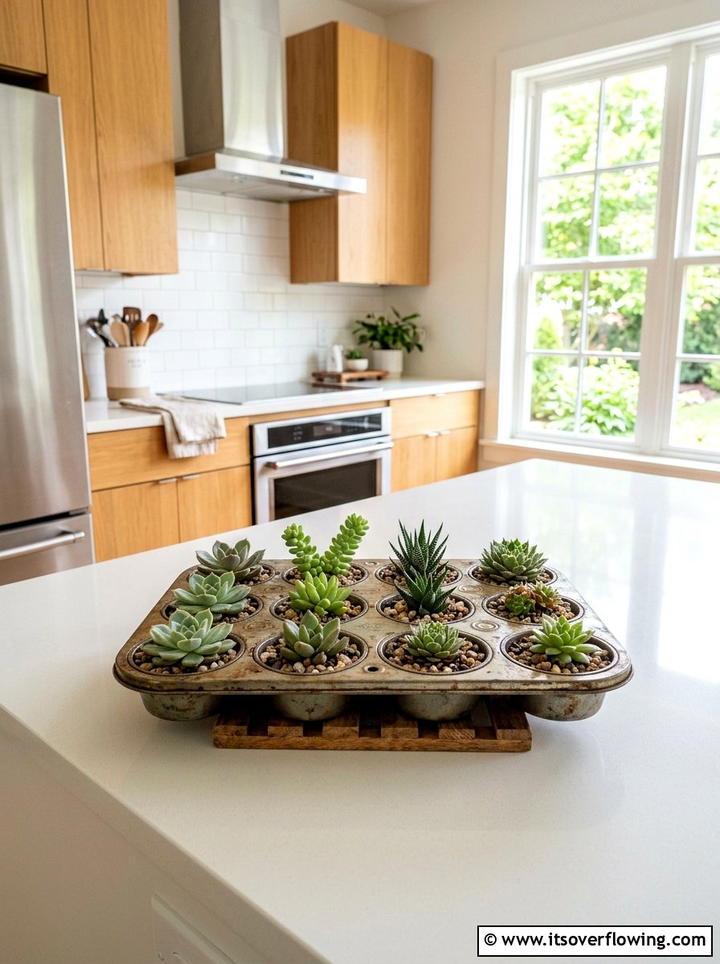 Repurposed muffin tin planter - 25 reusing old things ideas for succulent garden