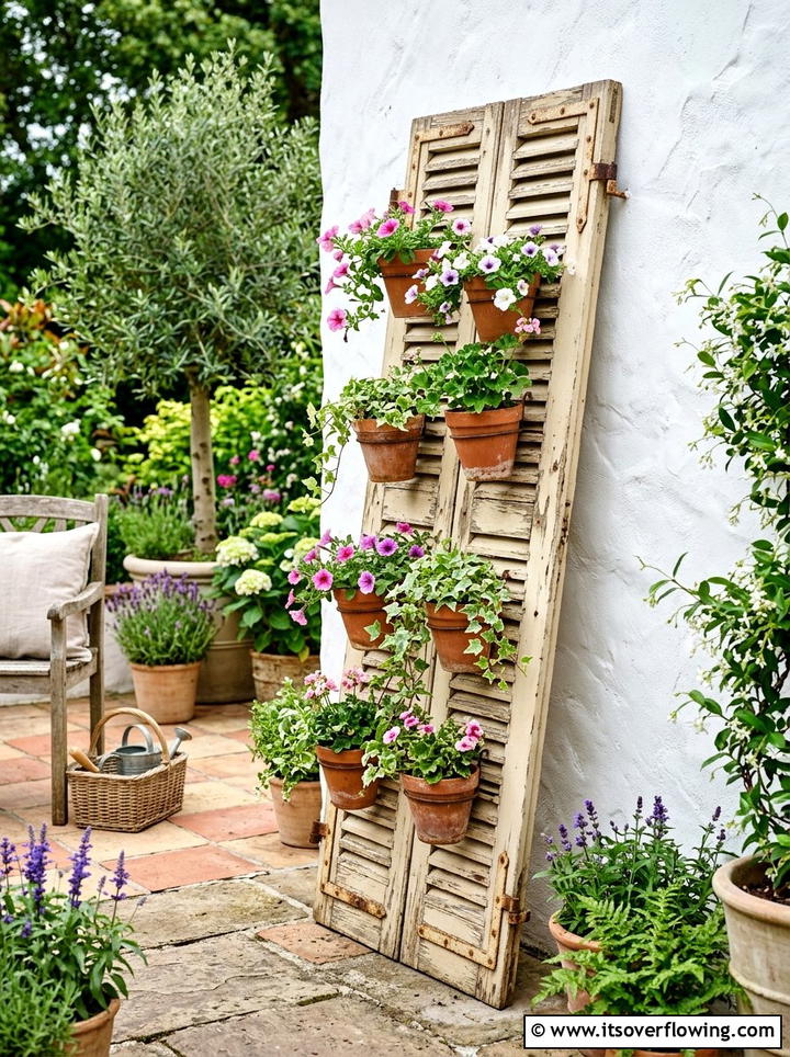 Repurposed shutter plant hanger - 25 reusing old things ideas for boho garden look