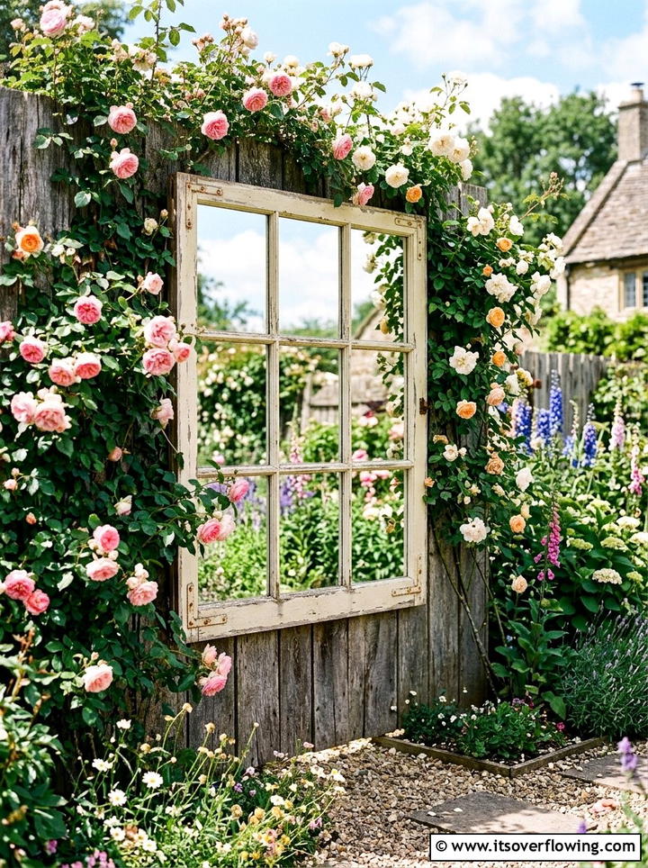 Repurposed window frame wall art - 25 garden decor ideas with wall art