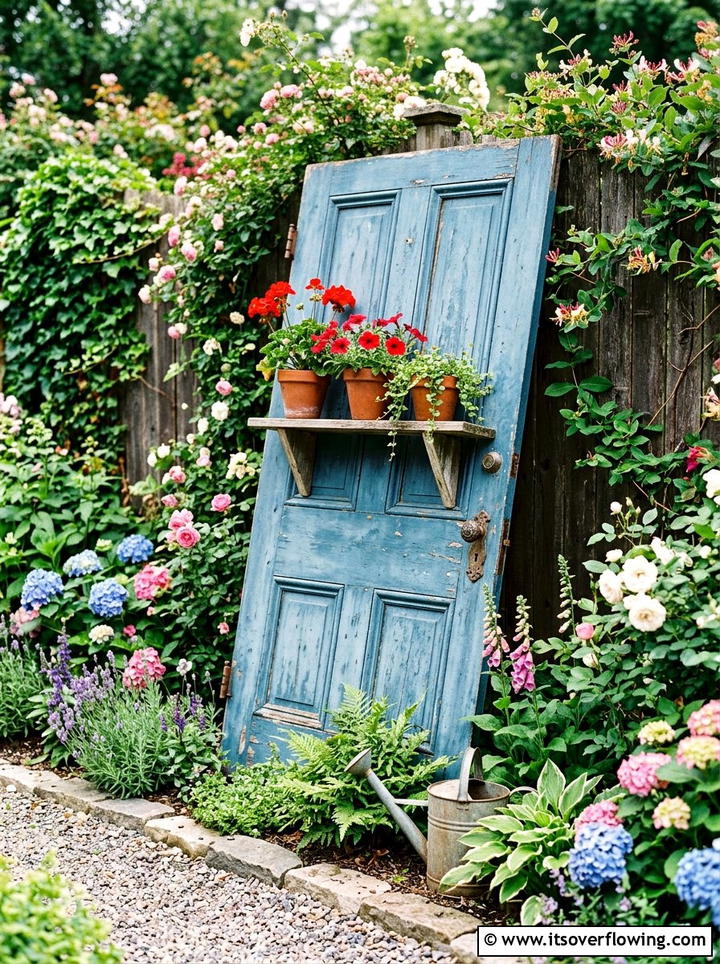 Repurposed wood door garden - 25 garden decor ideas with reclaimed wood