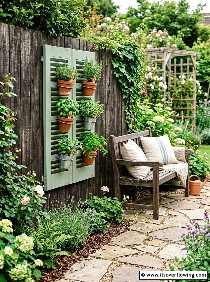Repurposed wooden shutter planter - 25 upcycled garden ideas with farmhouse style