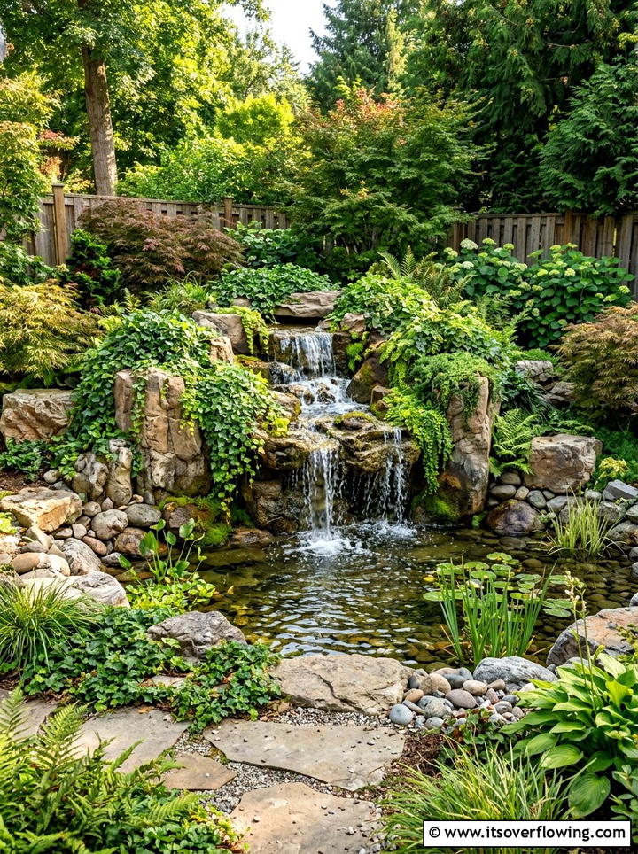 Resin Rock Waterfall - 25 small garden ideas with water feature