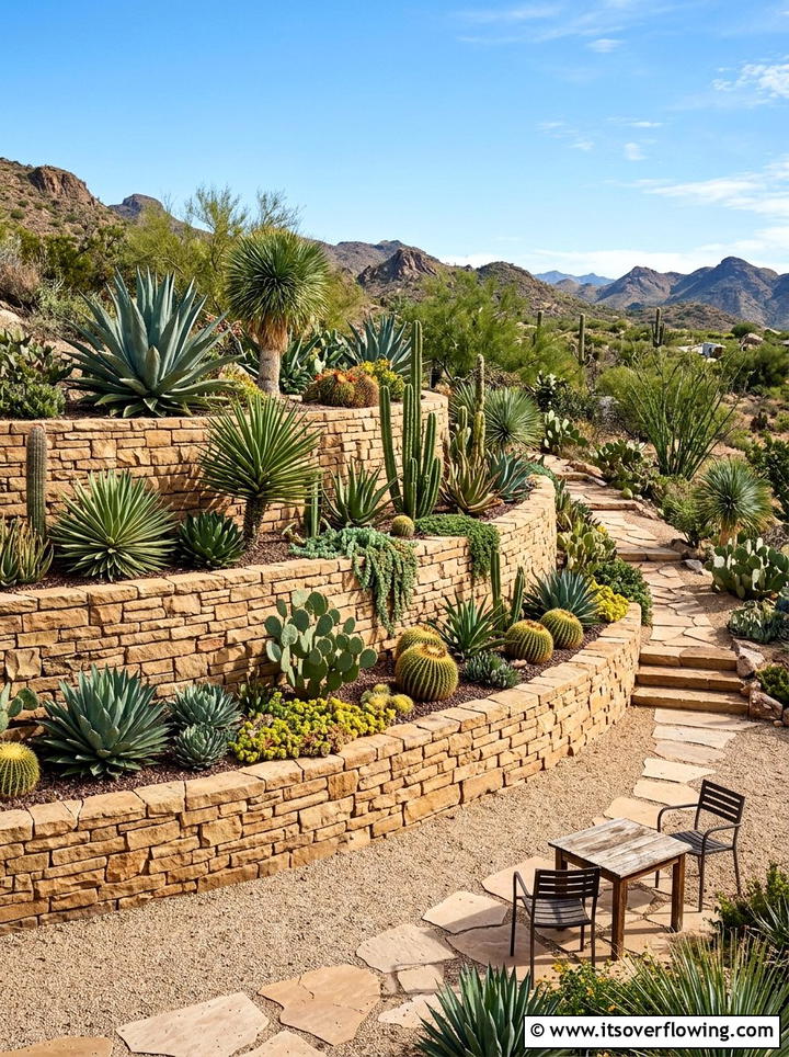 Retaining Wall Garden - 25 backyard ideas with drought tolerant plants