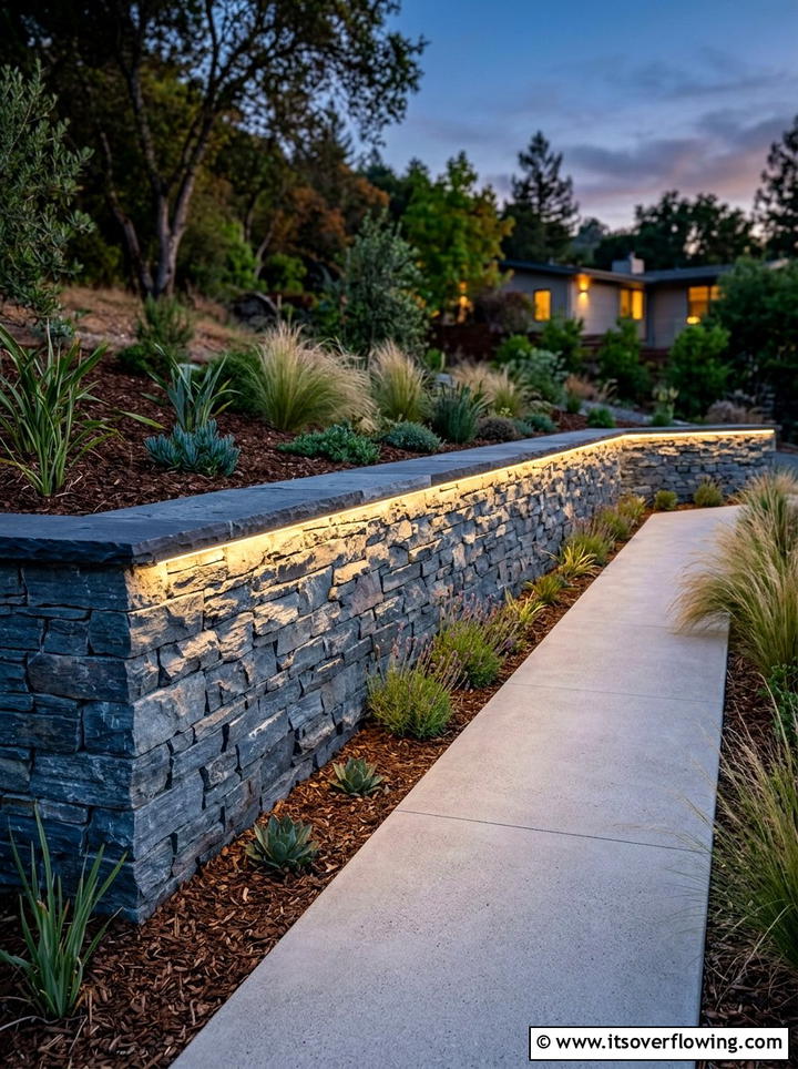 Retaining Wall LED Strips - 25 garden design ideas with lighting plans