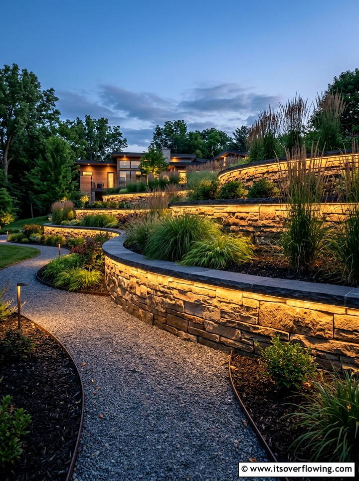Retaining wall lights - 25 garden ideas with string lights