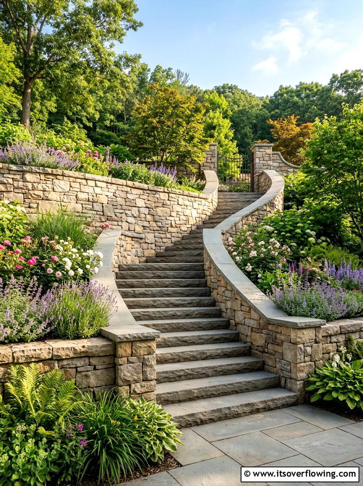 Retaining wall stairs - 25 garden design ideas with retaining walls