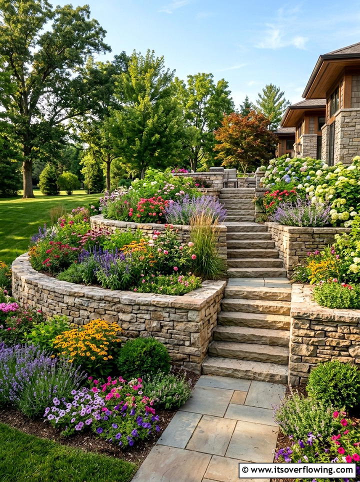 Retaining wall terrace - 25 creative garden ideas with no lawn design