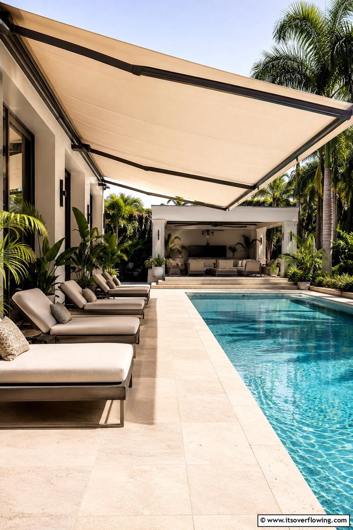 Retractable Canopy for Effortless Shade - 30 Pool Shade Ideas for a Cool and Relaxing Oasis