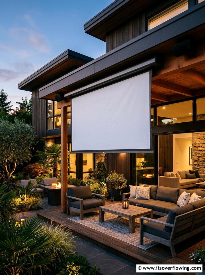 Retractable Outdoor Projector Screen - 25 backyard ideas with projector screen