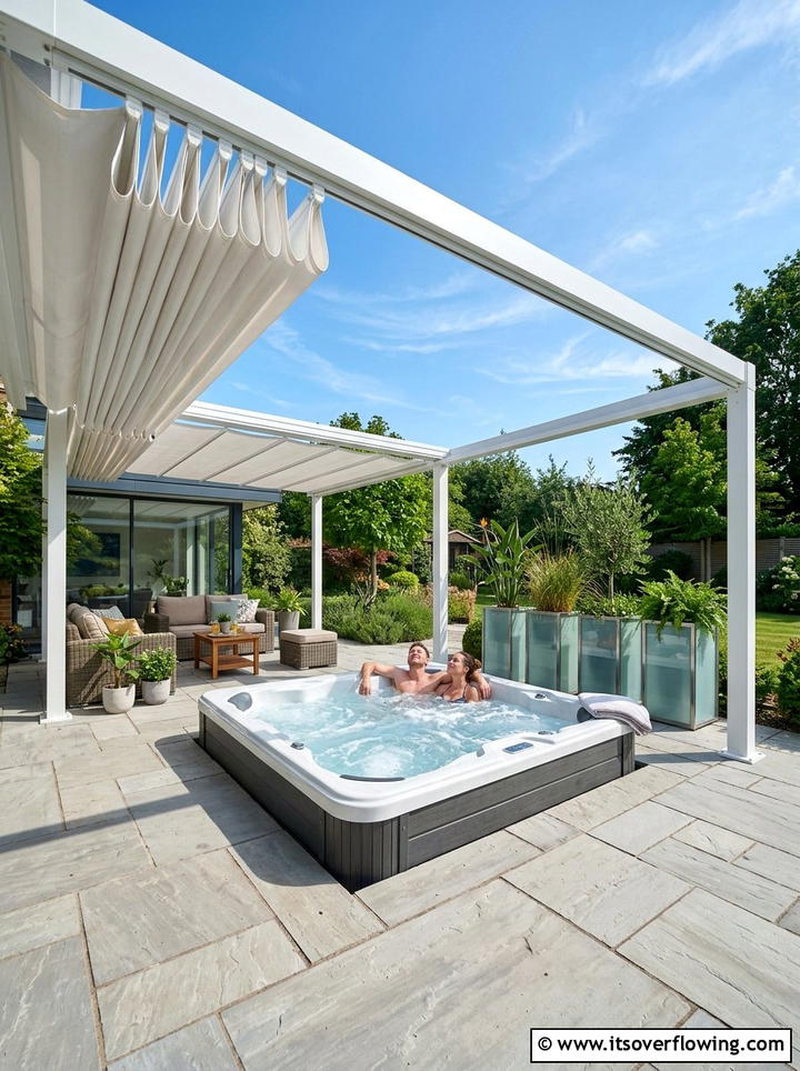 Retractable Pergola Hot Tub - 25 backyard ideas with hot tub
